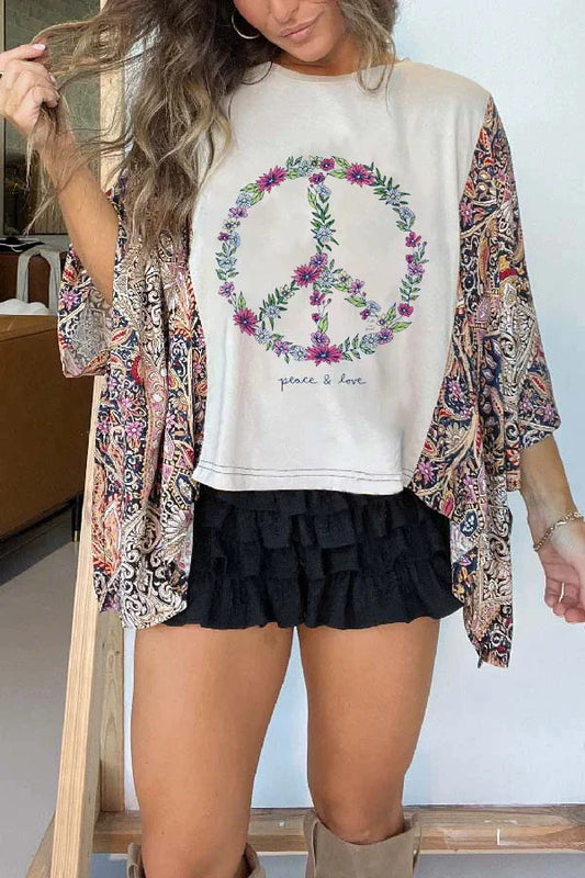 Gypsy Kimono Tee Peace and Love