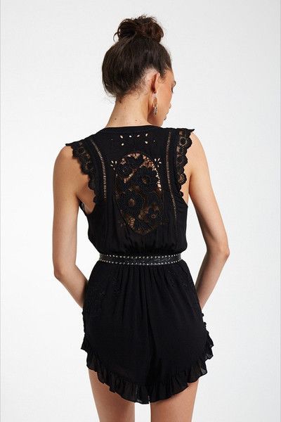 Isla Bonita Black Embroidered Romper
