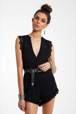 Isla Bonita Black Embroidered Romper