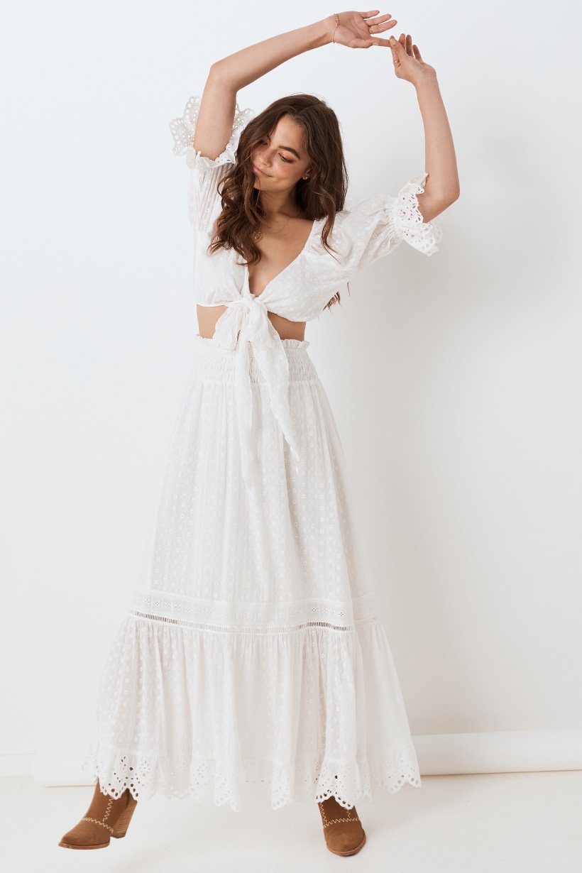 Daisy Chain White Maxi Skirt