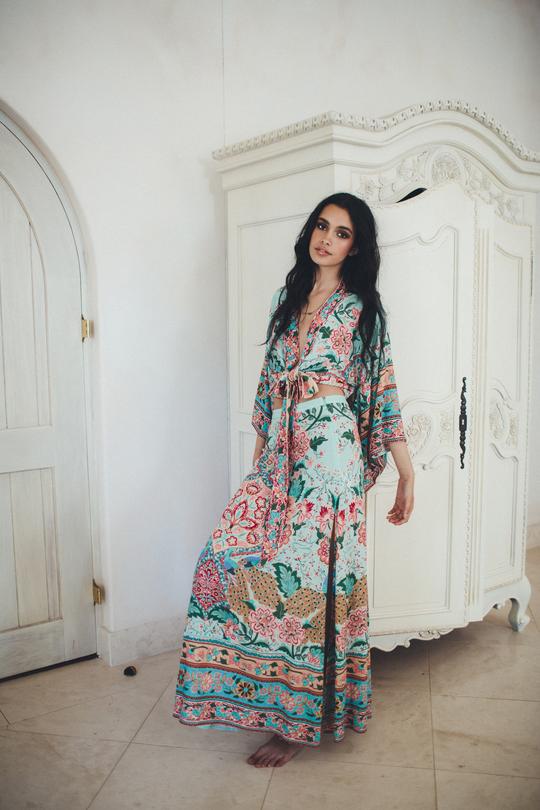 Lotus Peacock Maxi Split Skirt