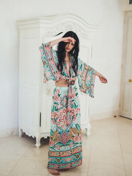 Lotus Peacock Maxi Split Skirt