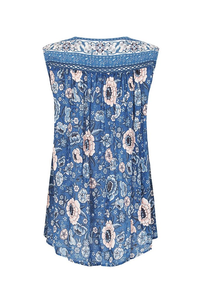 Zahara Deep Blue Sleeveless Blouse