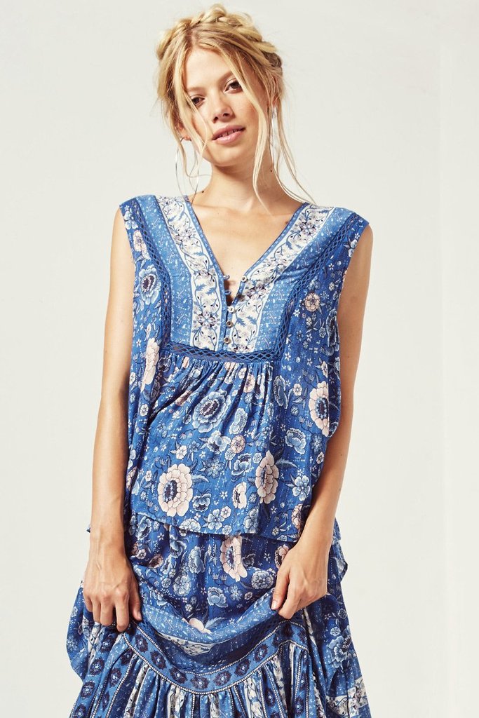 Zahara Deep Blue Sleeveless Blouse Wild Hunai Australia