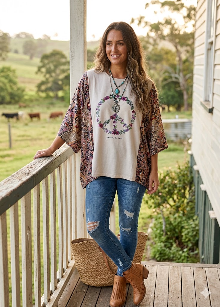 Gypsy Kimono Tee Peace and Love