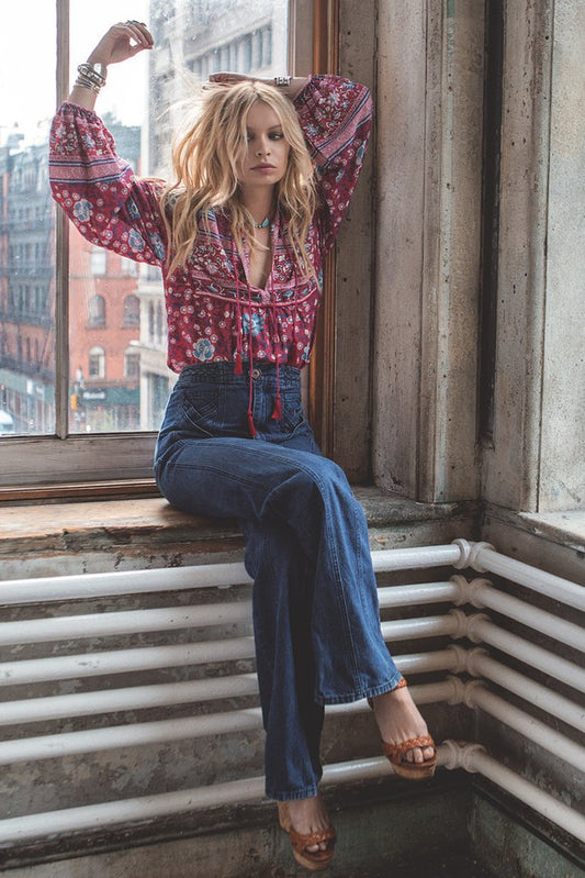 Folk Town Wine Blouse