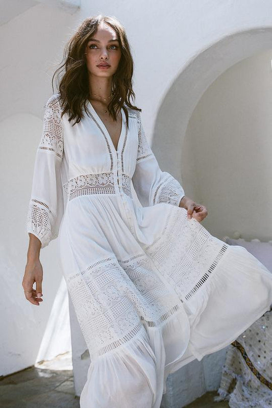 Olivia White Luxe Lace Midi Dress