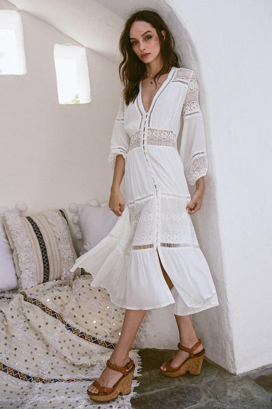 Olivia White Luxe Lace Midi Dress