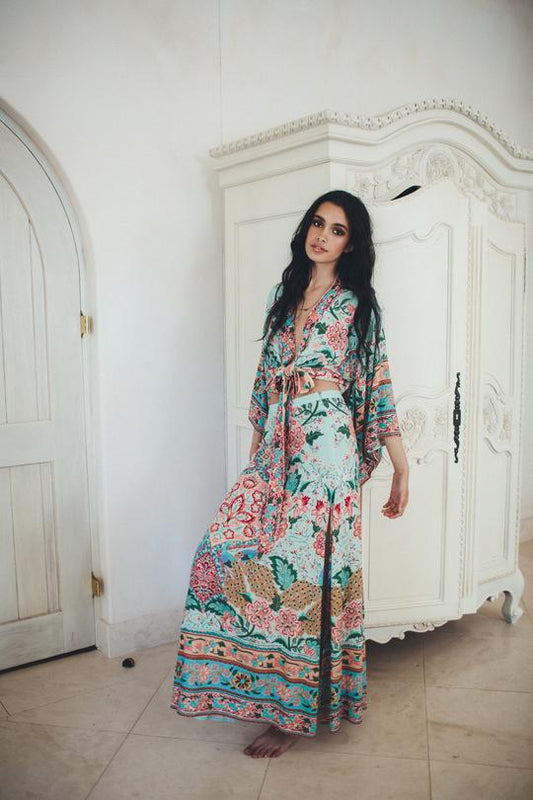 Lotus Peacock Maxi Split Skirt