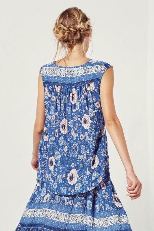 Zahara Deep Blue Sleeveless Blouse